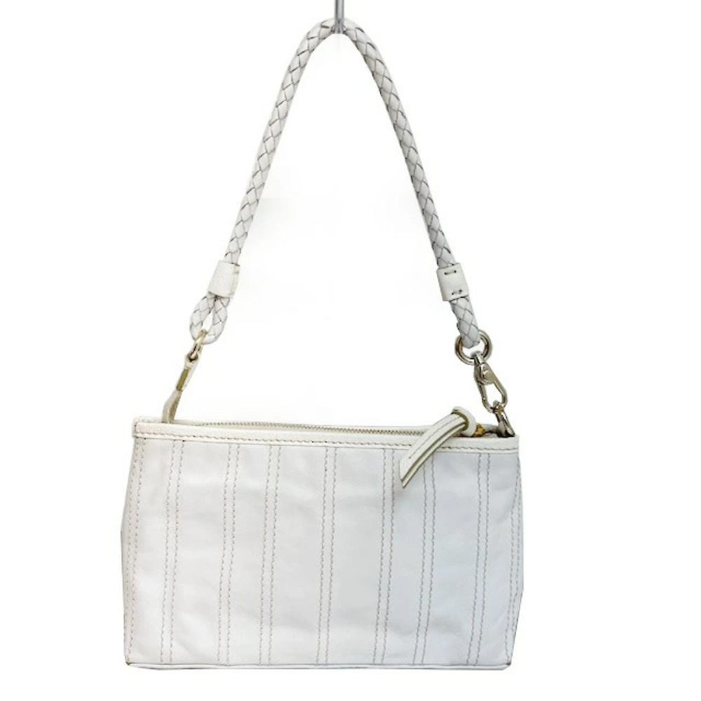 CELINE Accessory Clutch White Leather Intrecciato Bag - Picture 1 of 9